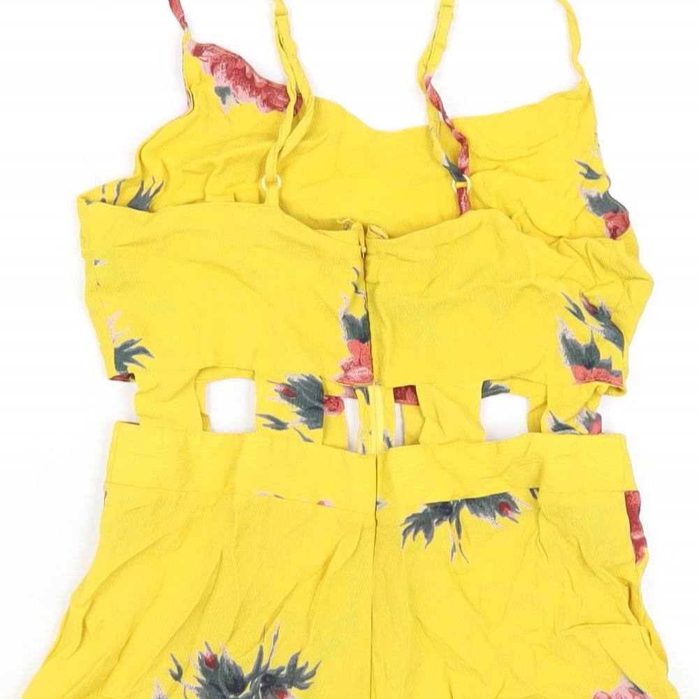 Topshop Womens Yellow Floral Viscose Playsuit One-Piece Size 8 Zip