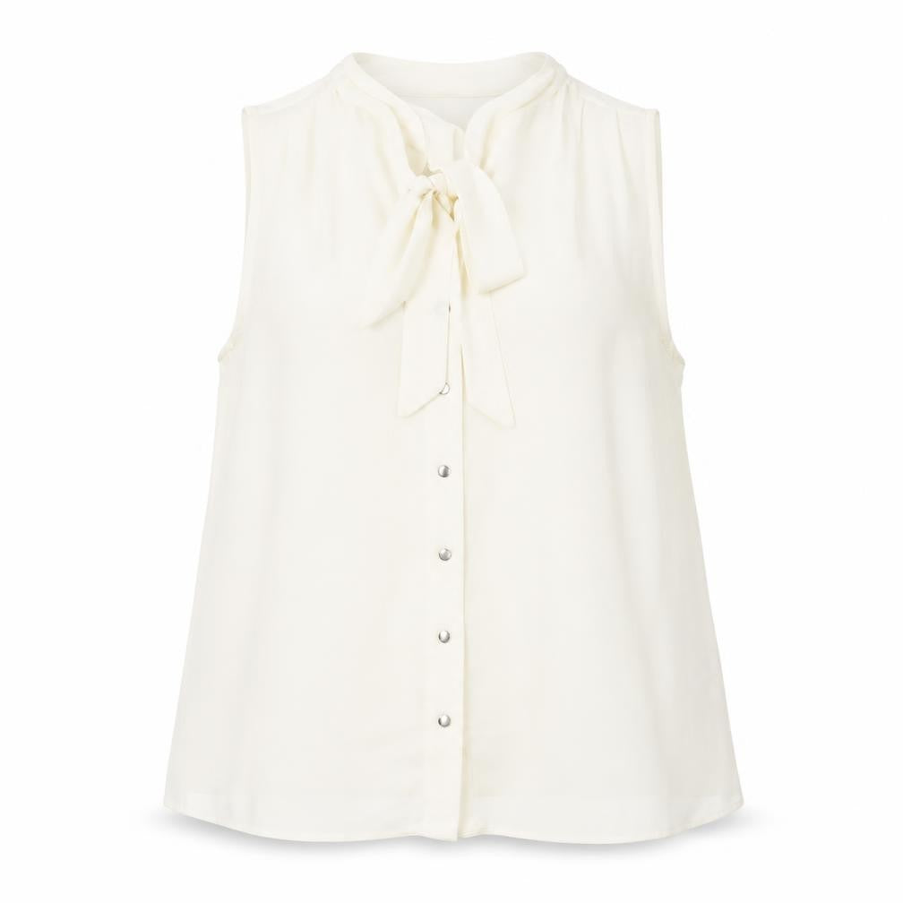 Front view of Dorothy Perkins women’s ivory polyester basic button-up, size UK 16, round neck