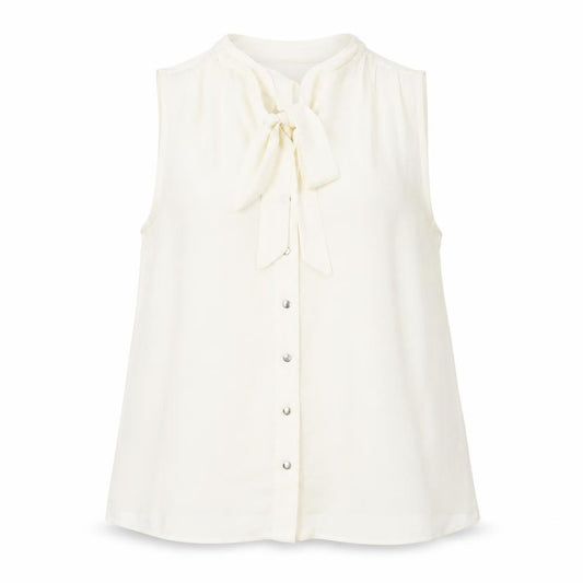 Front view of Dorothy Perkins women’s ivory polyester basic button-up, size UK 16, round neck