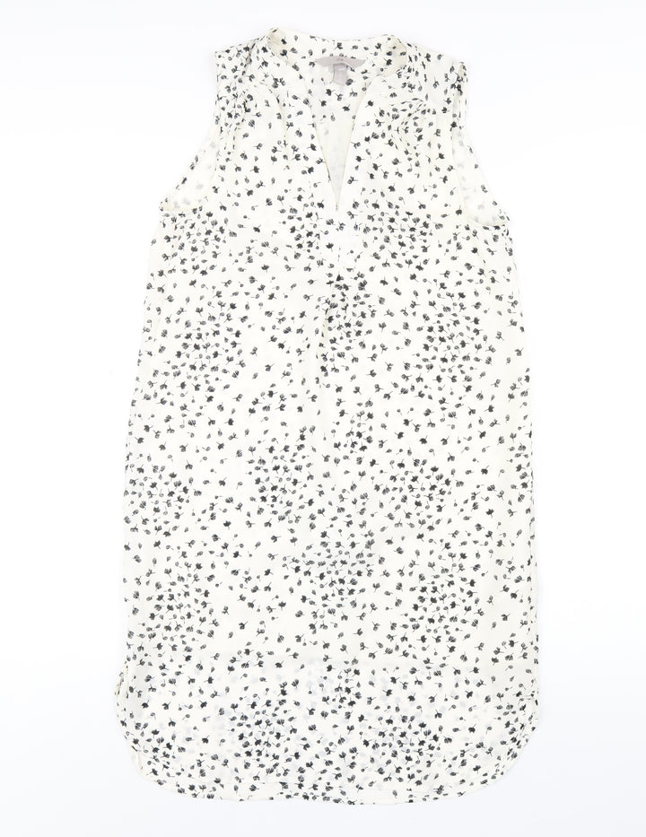 H&M Womens Ivory Geometric Polyester A-Line Size 6 V-Neck Pullover