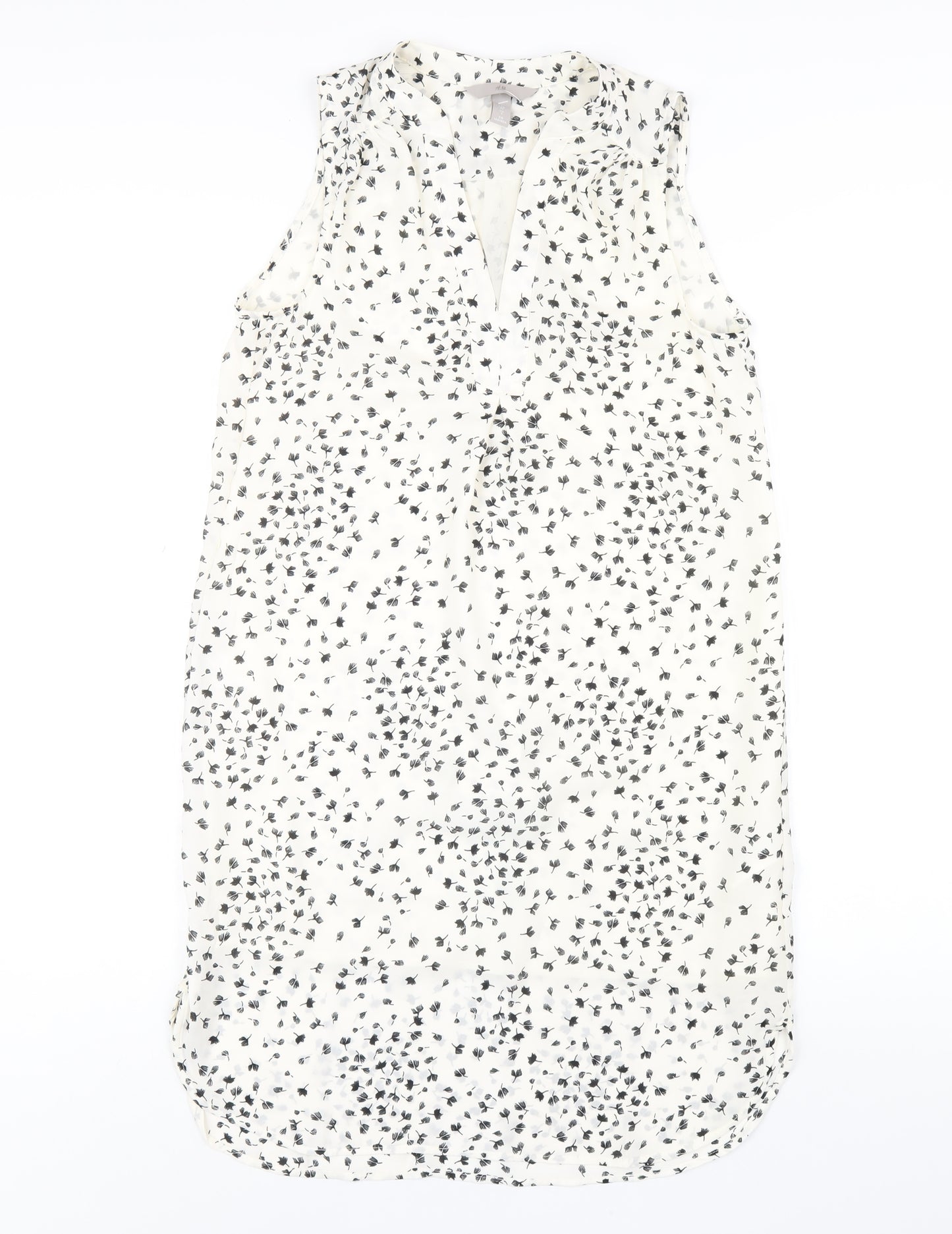 H&M Womens Ivory Geometric Polyester A-Line Size 6 V-Neck Pullover