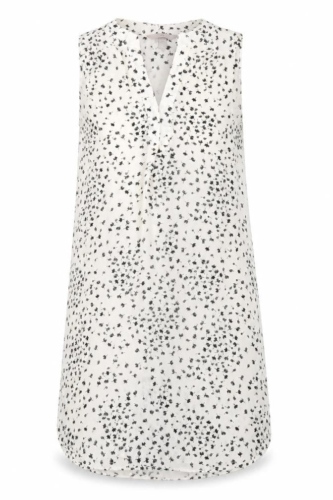 Front view of H&M women’s ivory geometric polyester a-line, size UK 6, v-neck pullover