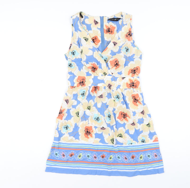 Dorothy Perkins Womens Multicoloured Geometric Cotton A-Line Size 10 V-Neck Zip