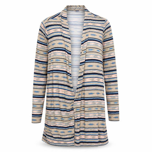 Lands' End Womens Multicoloured V-Neck Striped Viscose Cardigan Jumper Size M