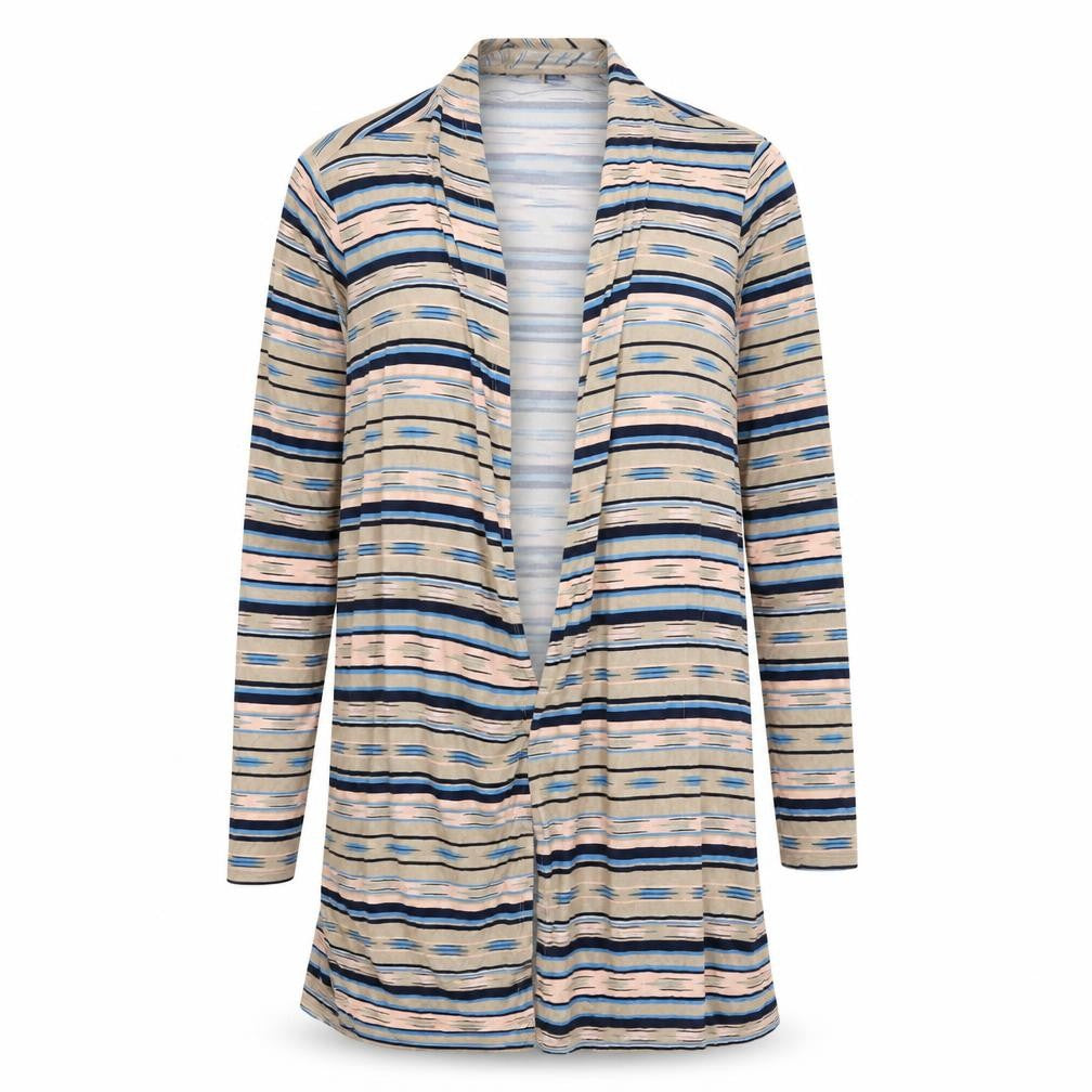 Lands' End Womens Multicoloured V-Neck Striped Viscose Cardigan Jumper Size M