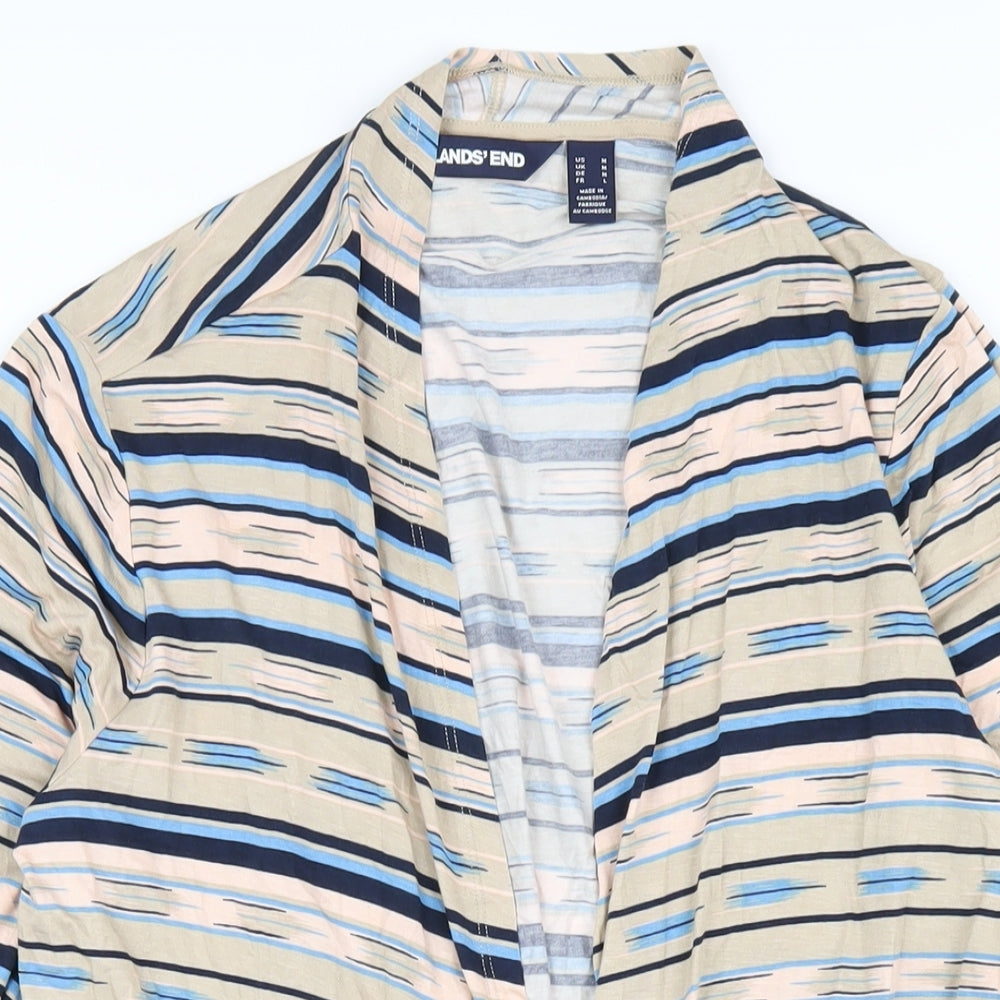 Lands' End Womens Multicoloured V-Neck Striped Viscose Cardigan Jumper Size M