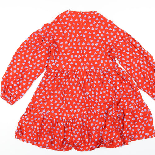 Marks and Spencer Girls Red Geometric Viscose A-Line Size 11-12 Years Round Neck Zip