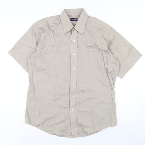 John Ashford Mens Brown Cotton Button-Up Size L Collared Button