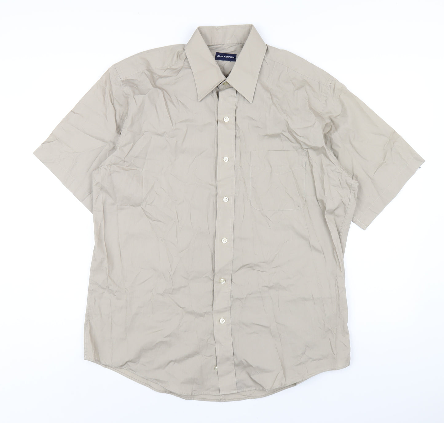 John Ashford Mens Brown Cotton Button-Up Size L Collared Button