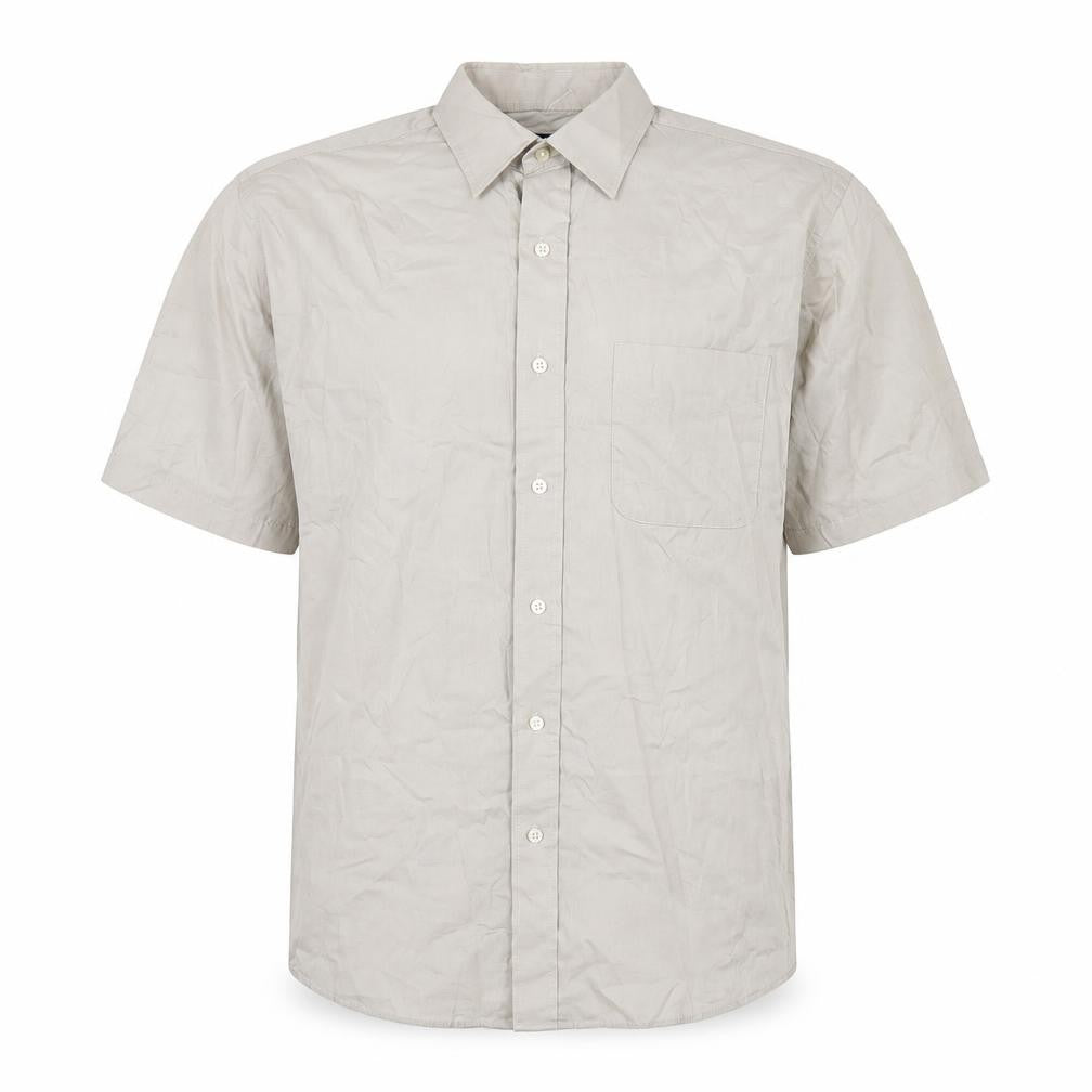Front view of John Ashford men’s brown cotton button-up, size L, collared button