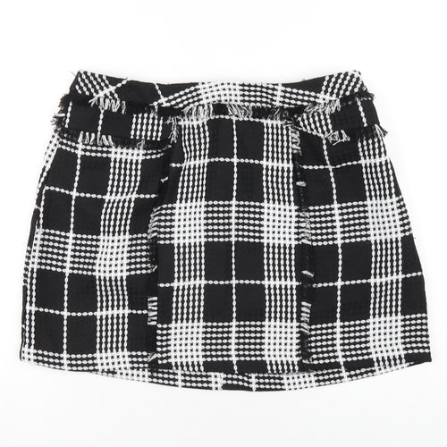 Miss Selfridge Womens Black Plaid Polyester A-Line Skirt Size 12 Zip