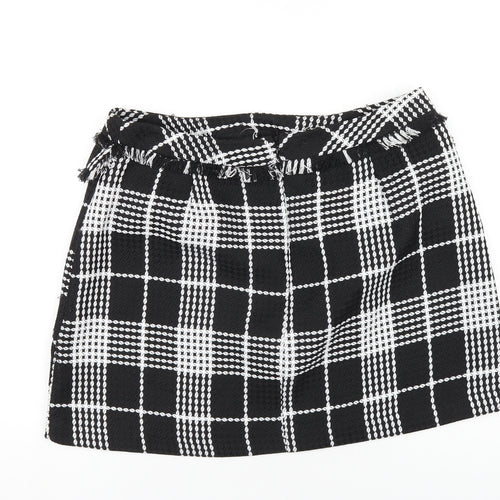 Miss Selfridge Womens Black Plaid Polyester A-Line Skirt Size 12 Zip