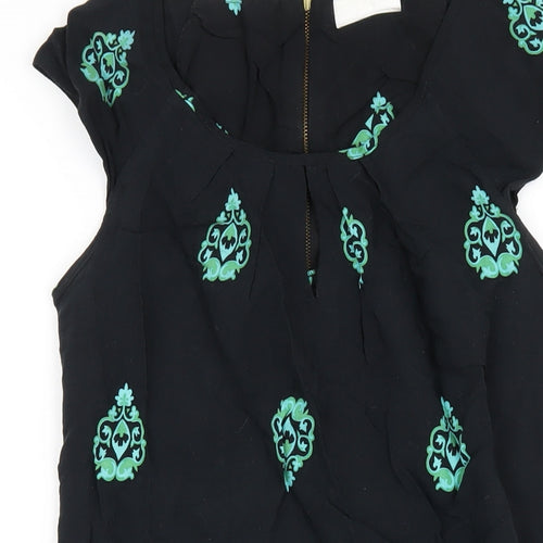 Wallis Womens Black Geometric Viscose A-Line Size 8 Round Neck Zip