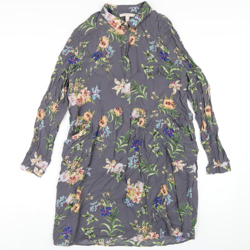 Esprit Womens Grey Floral Viscose Shirt Dress Size 10 Collared Button