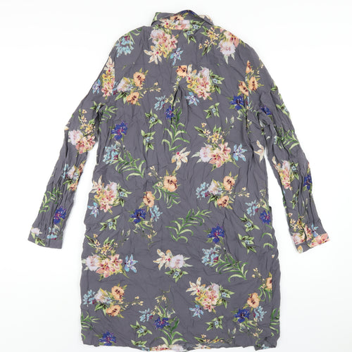 Esprit Womens Grey Floral Viscose Shirt Dress Size 10 Collared Button