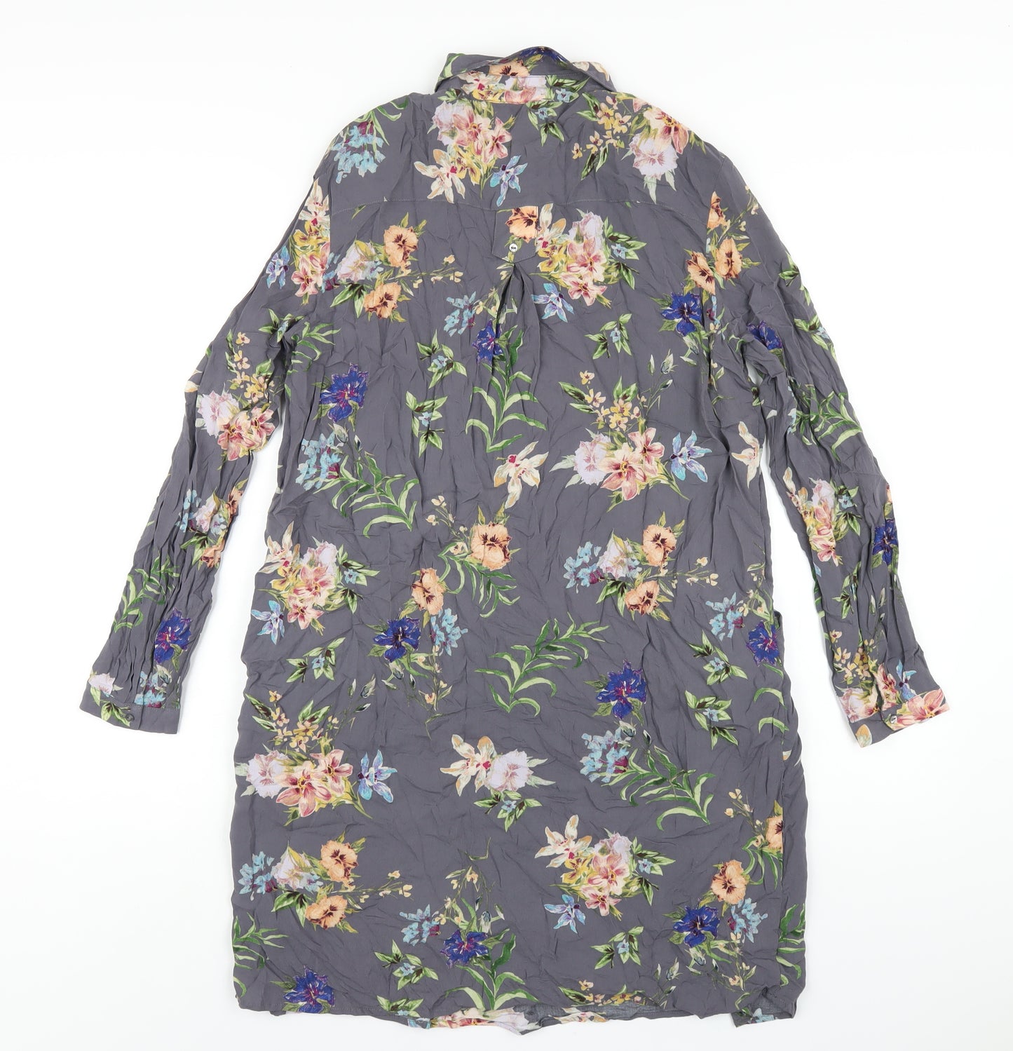 Esprit Womens Grey Floral Viscose Shirt Dress Size 10 Collared Button