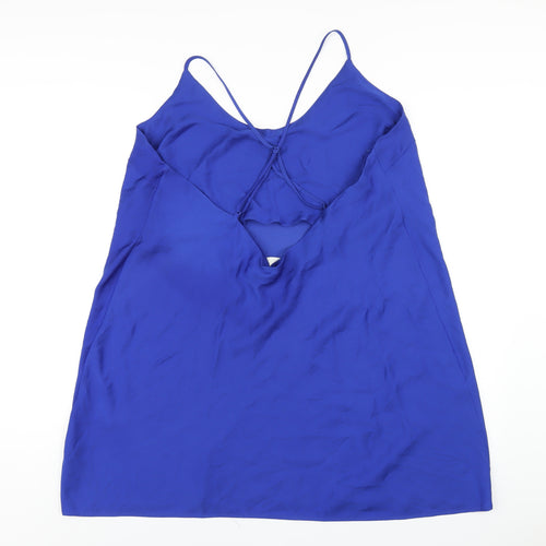 Marks and Spencer Womens Blue Polyester Slip Dress Size 10 V-Neck Pullover