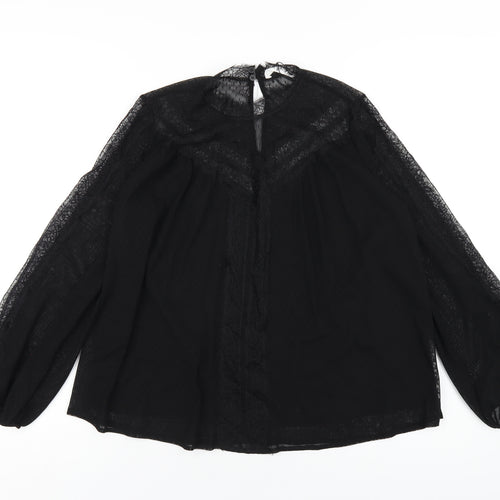 Mango Womens Black Polyester Basic Blouse Size S Mock Neck