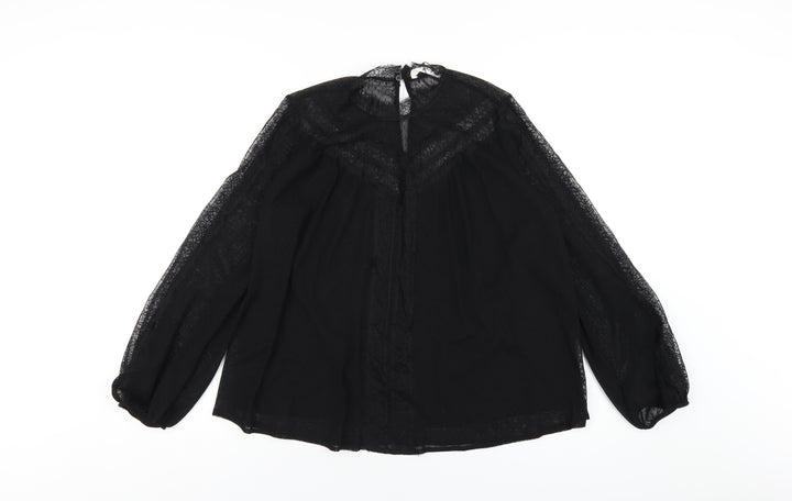 Mango Womens Black Polyester Basic Blouse Size S Mock Neck
