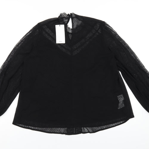 Mango Womens Black Polyester Basic Blouse Size S Mock Neck