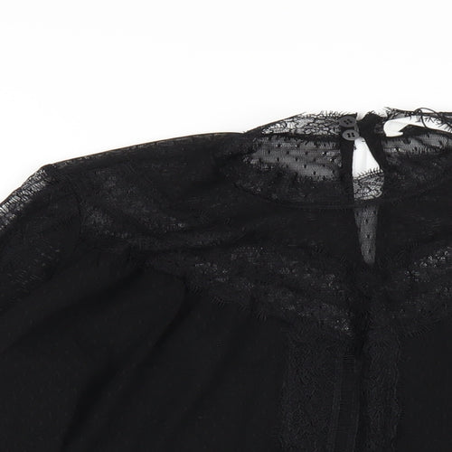 Mango Womens Black Polyester Basic Blouse Size S Mock Neck
