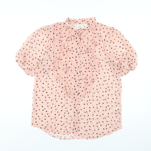 River Island Womens Pink Polka Dot Polyester Basic Button-Up Size 8 Mock Neck