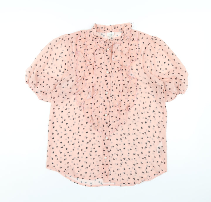 River Island Womens Pink Polka Dot Polyester Basic Button-Up Size 8 Mock Neck