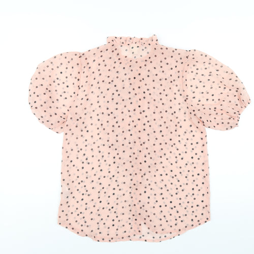 River Island Womens Pink Polka Dot Polyester Basic Button-Up Size 8 Mock Neck