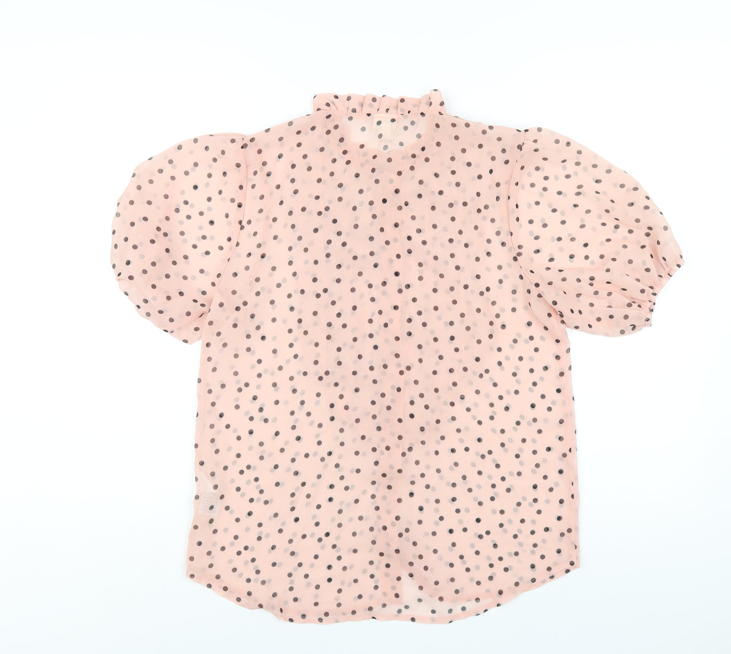 River Island Womens Pink Polka Dot Polyester Basic Button-Up Size 8 Mock Neck