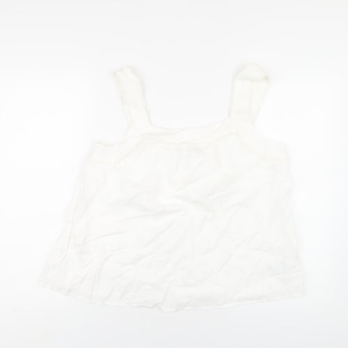 Marks and Spencer Womens White Cotton Basic Blouse Size 14 Square Neck