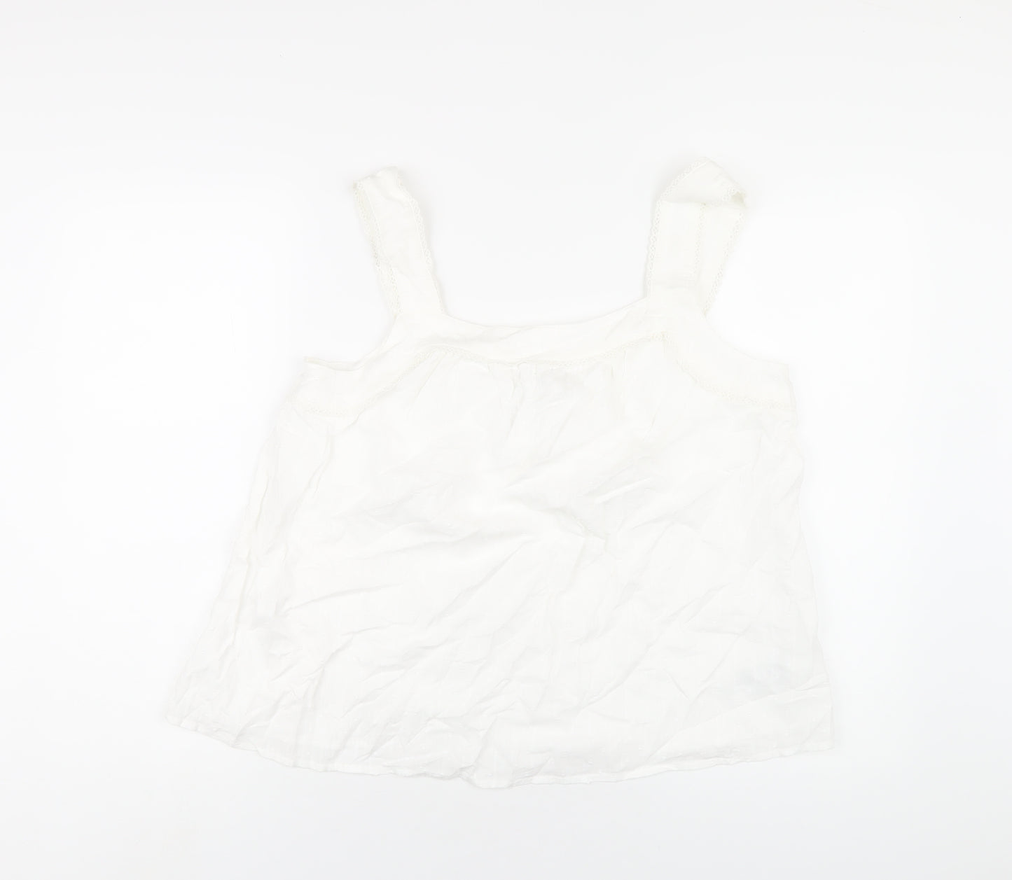Marks and Spencer Womens White Cotton Basic Blouse Size 14 Square Neck