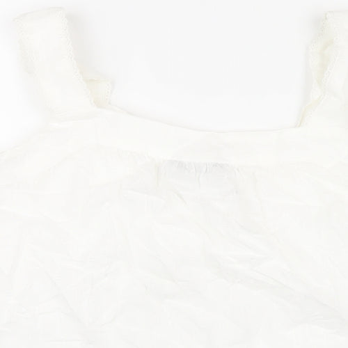 Marks and Spencer Womens White Cotton Basic Blouse Size 14 Square Neck