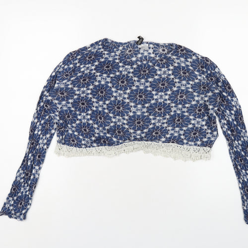 H&M Womens Blue Round Neck Geometric Cotton Pullover Jumper Size M