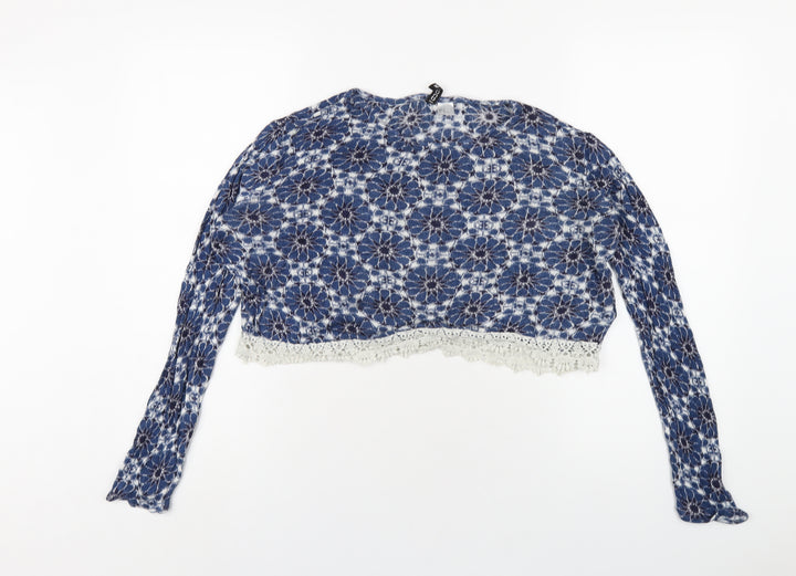 H&M Womens Blue Round Neck Geometric Cotton Pullover Jumper Size M