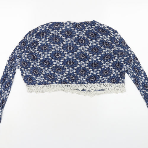 H&M Womens Blue Round Neck Geometric Cotton Pullover Jumper Size M