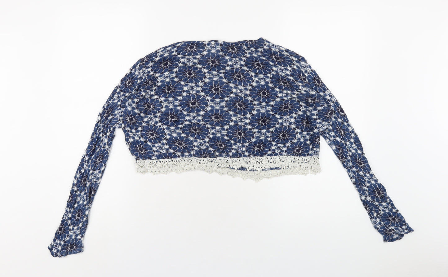 H&M Womens Blue Round Neck Geometric Cotton Pullover Jumper Size M
