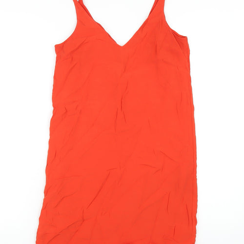 Topshop Womens Orange Viscose Tank Dress Size 8 V-Neck Pullover