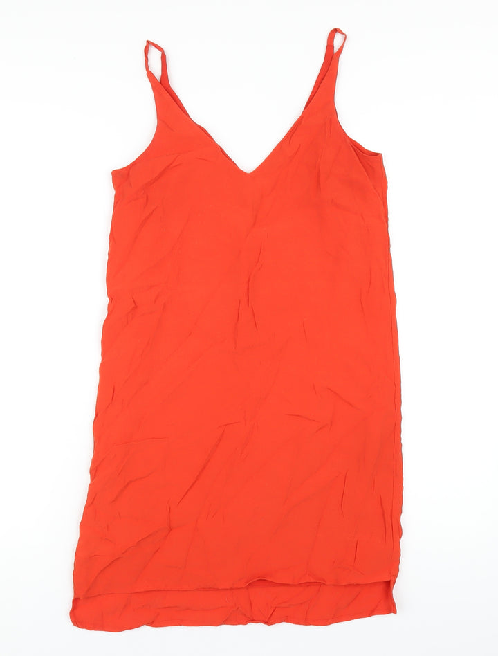 Topshop Womens Orange Viscose Tank Dress Size 8 V-Neck Pullover