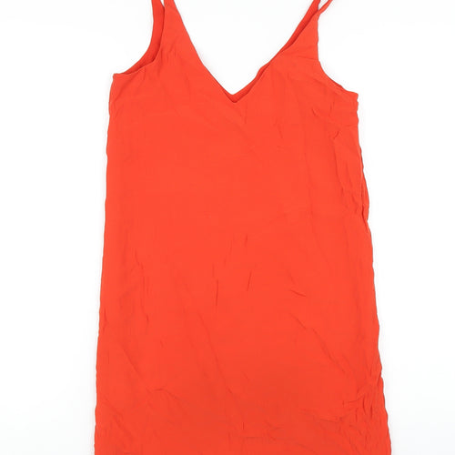 Topshop Womens Orange Viscose Tank Dress Size 8 V-Neck Pullover