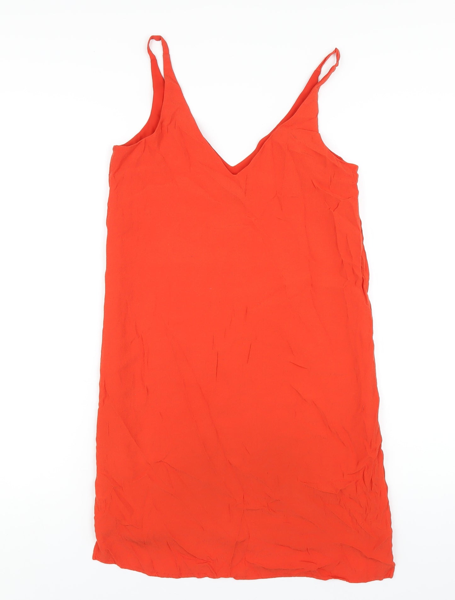 Topshop Womens Orange Viscose Tank Dress Size 8 V-Neck Pullover