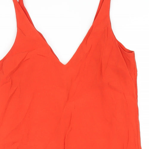 Topshop Womens Orange Viscose Tank Dress Size 8 V-Neck Pullover