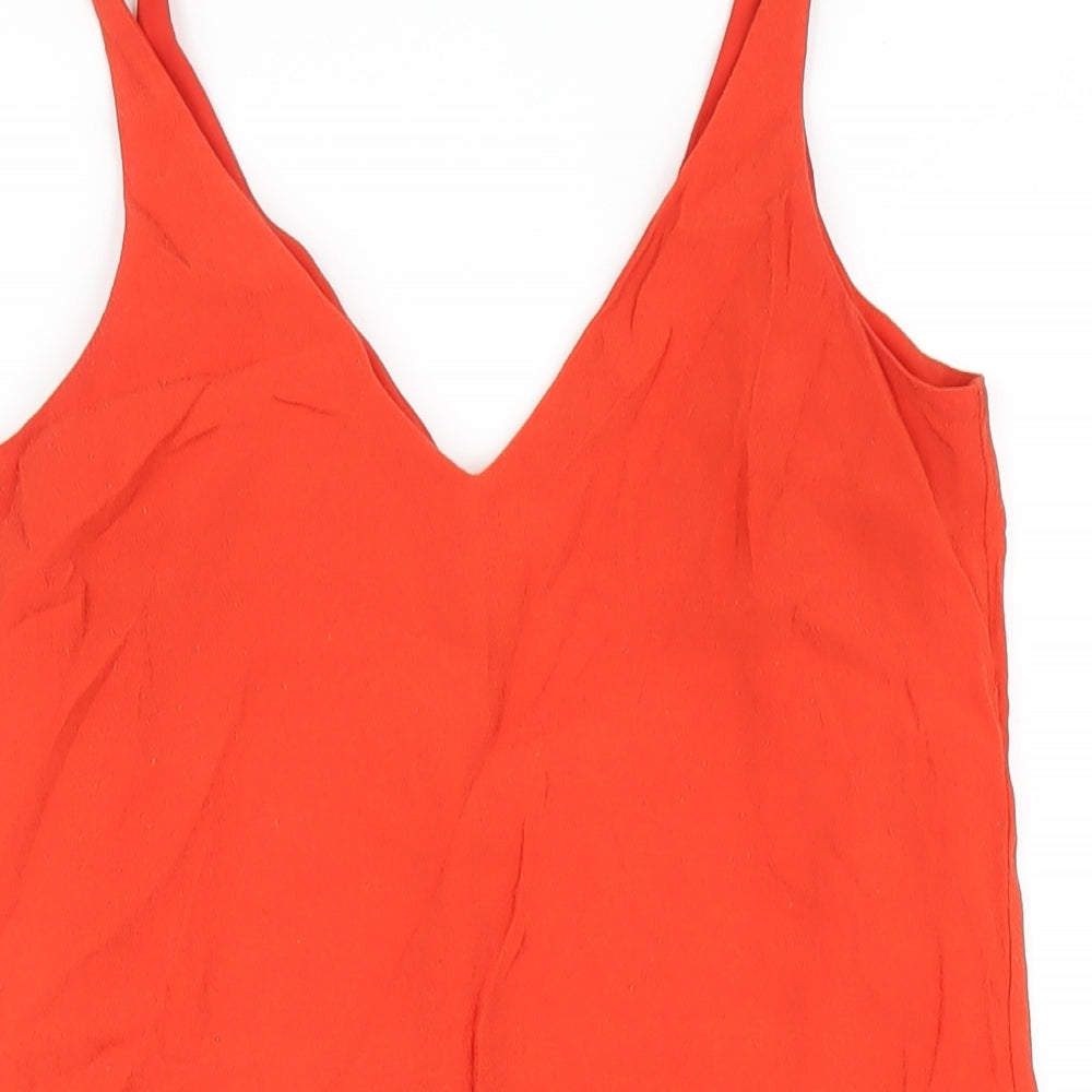 Topshop Womens Orange Viscose Tank Dress Size 8 V-Neck Pullover