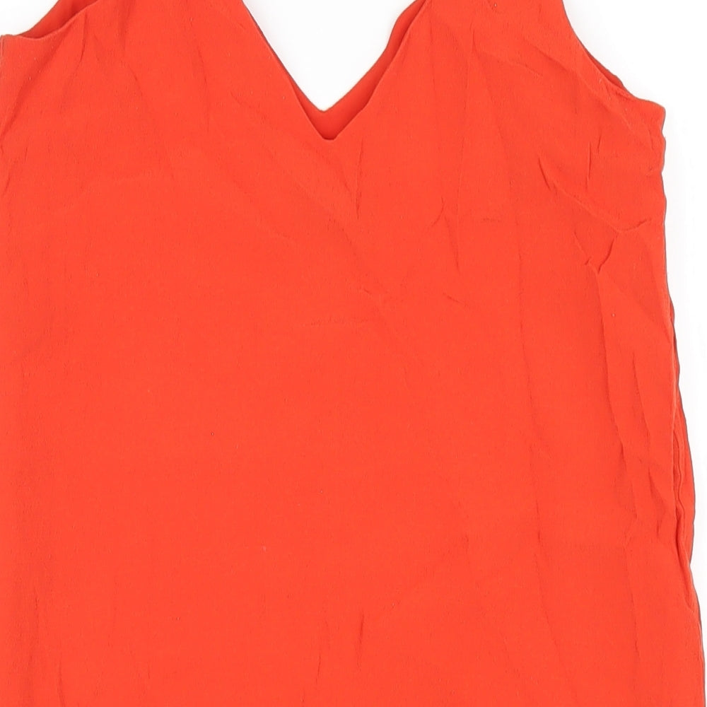 Topshop Womens Orange Viscose Tank Dress Size 8 V-Neck Pullover