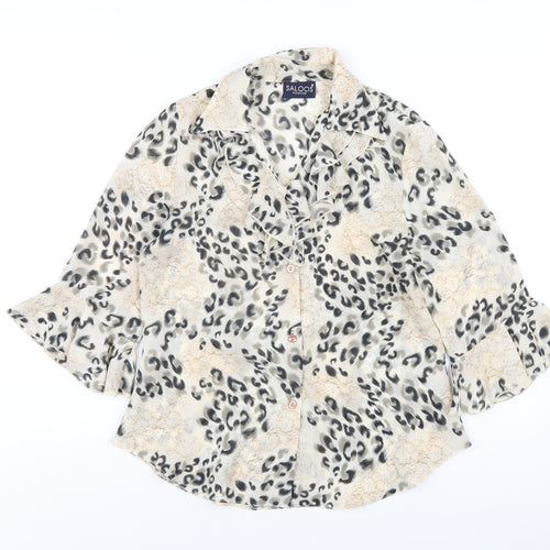 Saloos Womens Beige Geometric Polyester Basic Button-Up Size 12 V-Neck