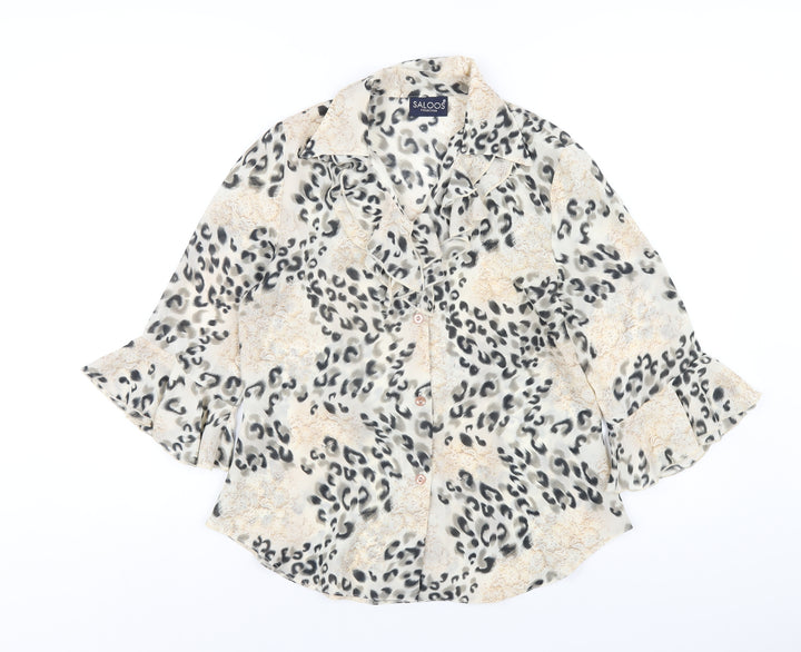 Saloos Womens Beige Geometric Polyester Basic Button-Up Size 12 V-Neck