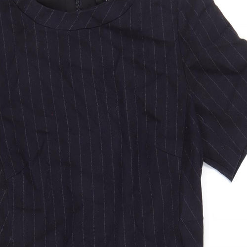 NEXT Womens Blue Striped Polyester A-Line Size 8 Round Neck Zip