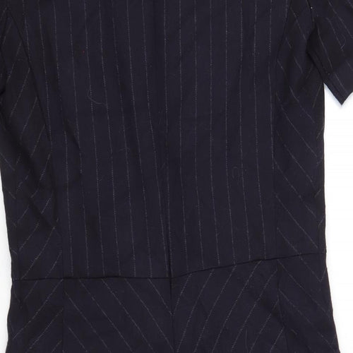 NEXT Womens Blue Striped Polyester A-Line Size 8 Round Neck Zip