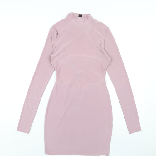 PRETTYLITTLETHING Womens Pink Polyester Bodycon Size 8 Mock Neck Pullover
