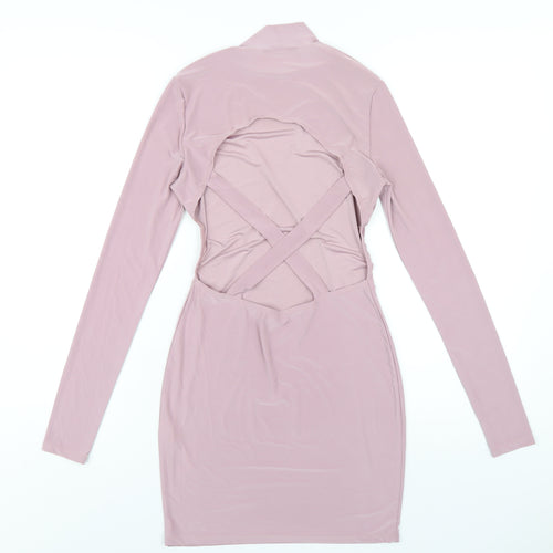 PRETTYLITTLETHING Womens Pink Polyester Bodycon Size 8 Mock Neck Pullover