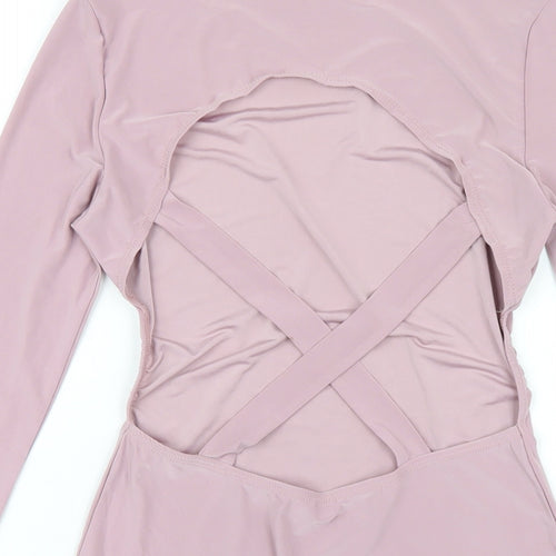 PRETTYLITTLETHING Womens Pink Polyester Bodycon Size 8 Mock Neck Pullover